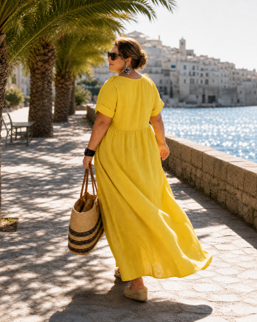 Zomla | Textured V Neck Short Sleeve Flowing Midi Dress
