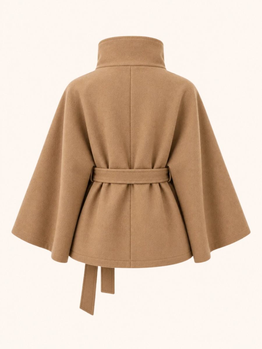 High-Neck Belted Cape Coat