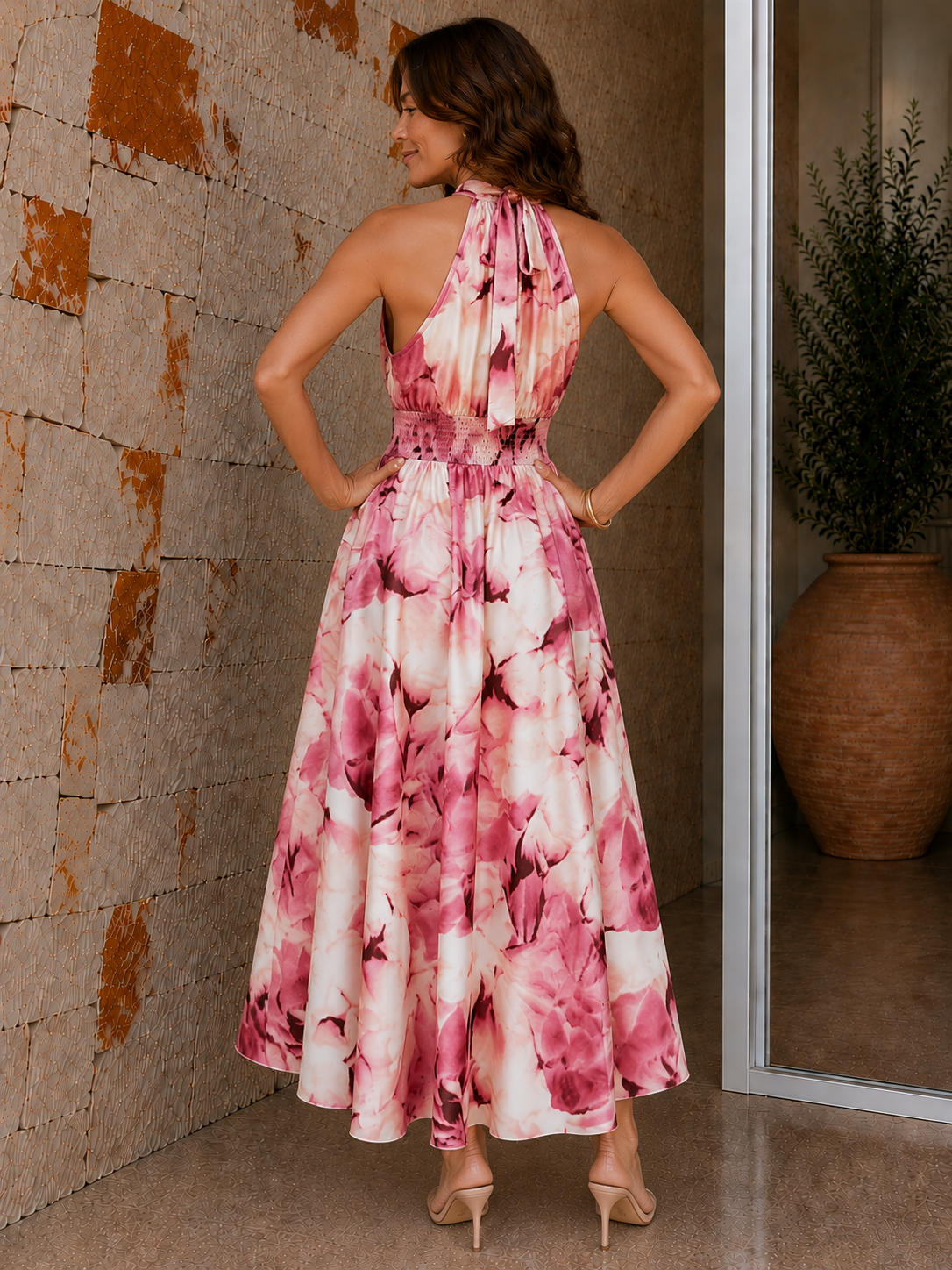 Eliana | Halter Neck Floral Midi Dress