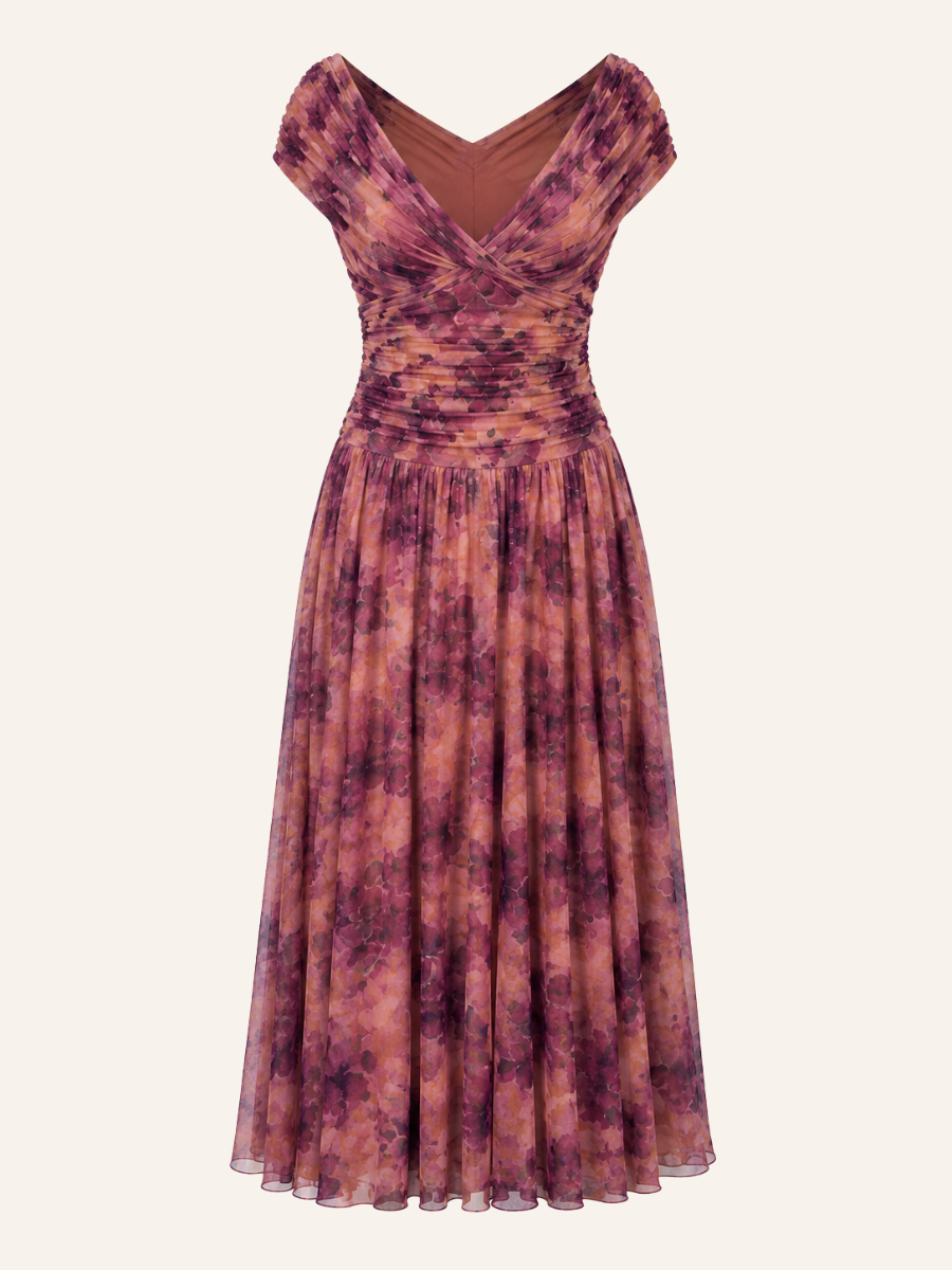 Geneviève | Floral V-Neck Midi Dress