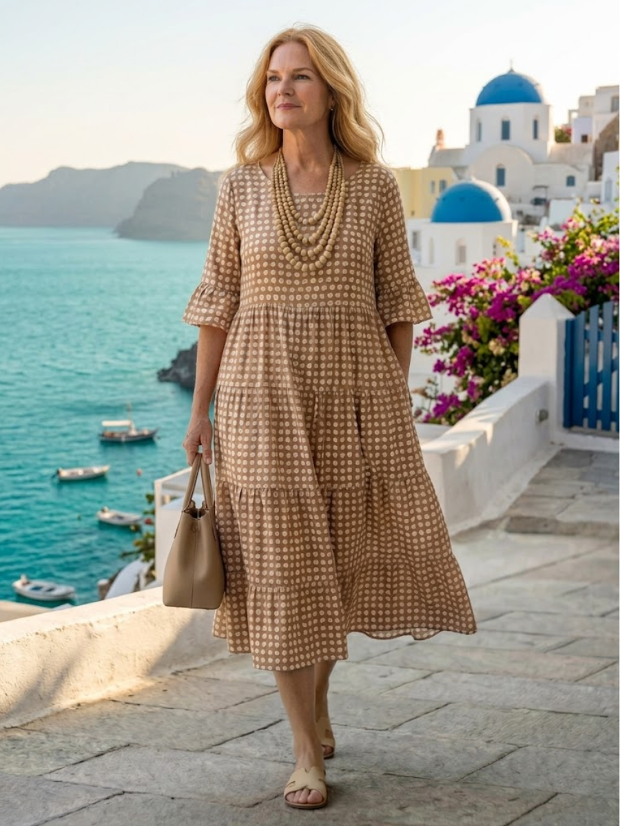 Arlo | Polka Dot Tiered Midi Dress Short Sleeve